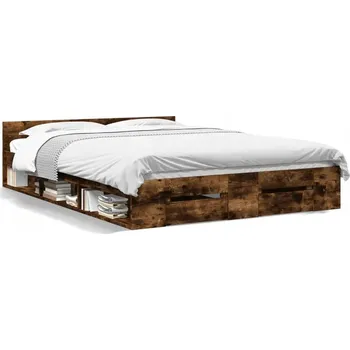 Postel Rám postele s zásuvkami 203 x 123 x 45 cm, kouřový dub