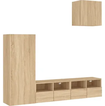 Televizní stolek 4dílná TV nábytková sestava, dub sonoma, materiál na bázi dřeva