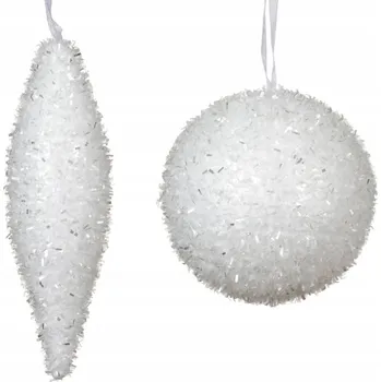 Vánoční dekorace Vánoční Koule vánoční ozdoba bílá LESKLÁ kulatá podlouhlá 4 cm