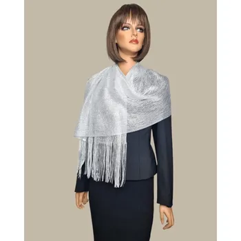 Šála Classic Scarf Dámská slavnostní bílá šála se stříbrnou -na ples, svatbu i firemní párty