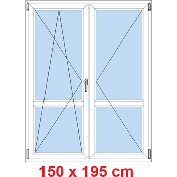 Okno Soft Dvoukřídlé balkonové dveře s příčkou 150x195 cm, otevíravé a sklopné