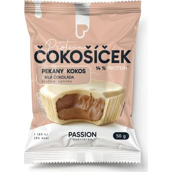 Čokoláda Passion nutrition Passion Proteinový čokošíček Pekany s kokosem v bílé čokoládě se skořicí a vanilkou 50g