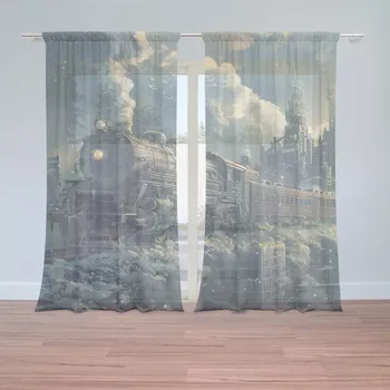 Záclona Sablio Záclony Parní lokomotiva v zasněženém městě: 2ks 150x250cm