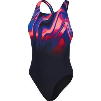 Dámské plavky Dámské plavky Speedo Placement Digital Powerback Black/Phoenix Red/Blue Flame/Ultraviolet XS - UK30