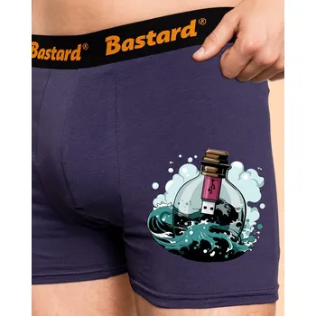 Trenýrky Bastard USB vzkaz v láhvi boxerky Blue Navy