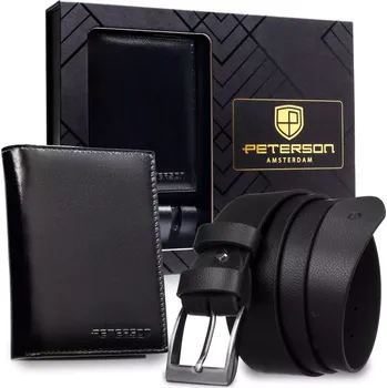 Peněženka Dvoudílná pánská dárková sada: Peterson kožený opasek a peněženka PTN N4-NGV-115-BW