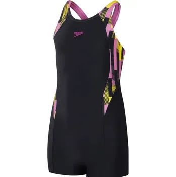 Dívčí plavky Speedo Printed Panel Legsuit Girls Black/Pink 116cm