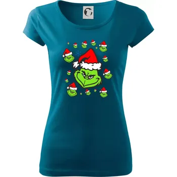 Dámské oblečení Grinch Vánoční - Dámské triko Pure - L ( Petrolejová )