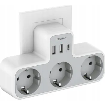 Napájecí kabel Prodlužovací Kabel kabel do zásuvky TESSAN TS-323-C, 3600W MAX, 3 zásuvky, 1 USB, 2 USB C