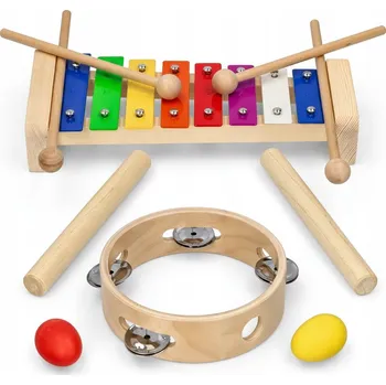 Hudební nástroj pro děti MUZYCZNY ZESTAW DREWNIANYCH NÁSTROJŮ PRO DĚTI 3+ ZÁBAVA PLNÁ ZVUKŮ