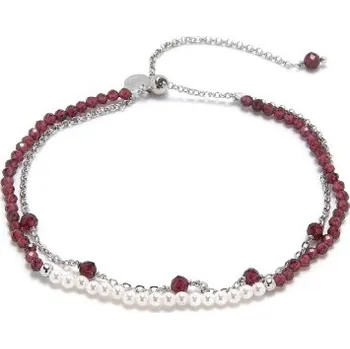 Náramek Dvojitý stříbrný náramek s perličkami a granátem
