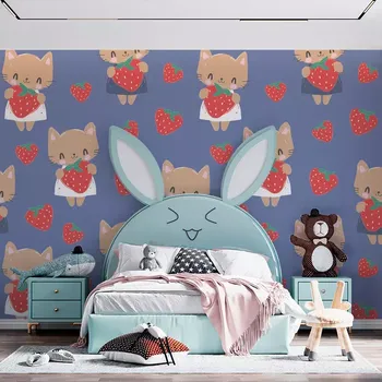 Tapeta Sablio Tapeta Kočičky s jahodami - 125x75 cm