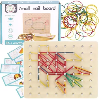 Dřevěná hračka Montessori Dřevěná Tabulka Puzzle s Gumičkami Kreativní Vzory Geoplan