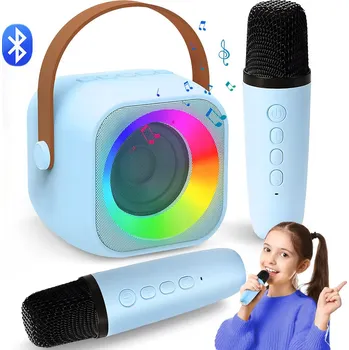 PŘENOSNÝ KARAOKE REPRODUKTOR LED RGB + 2 MIKROFONY, USB, BLUETOOTH, MODRÝ K29