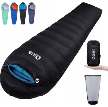 Spacák QEZER Zimní péřový spacák Outdoor pro 4 roční období, zelený