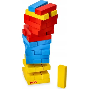 Dřevěná hračka STAVEBNICE DŘEVĚNÉ SKLÁDAČKA BAREVNÁ DŘEVĚNÁ VĚŽ Z KOSTEK HRAČKA 4 +