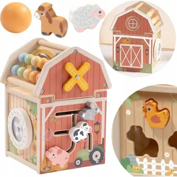 Dřevěná hračka DŘEVĚNÁ KOSTKA FARMA AKTIVITY TŘÍDIČ POČÍTADLO MONTESSORI TOOKY TOY
