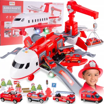 autíčko VELKÉ Rozkládací Letadlo s Parkovištěm a Jeřábem - Hasiči