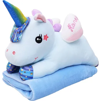 plyšák LEAN Toys Plyšový Jednorožec s Dekou 160 x 110 cm Modrý 55 cm