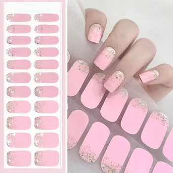 Umělé nehty Samolepky na nehty Vytvrzené v UV/LED lampě hybrid RŮŽOVÉ se třpytkami