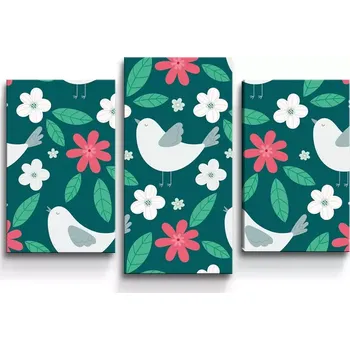 Obraz Sablio Obraz - 3-dílný Červené kvítí s ptáčky - 75x50 cm