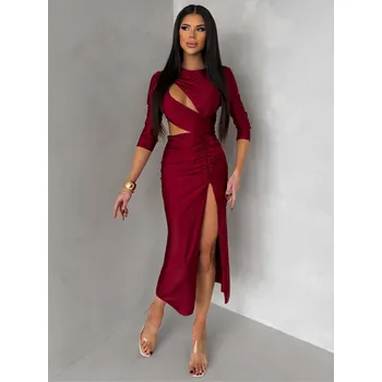 Dámské šaty Bordó asymetrické šaty BAJRO s průstřihy Velikost: ONESIZE