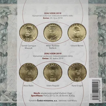 ČNB Česká mincovna 100. výročí vzniku Československa 6x 20 Kč 2018/2019 sada oběžných mincí běžná kvalita 6x 8,43 g