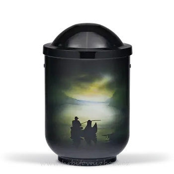 Smuteční dekorace Ocelová urna motiv rybář airbrush