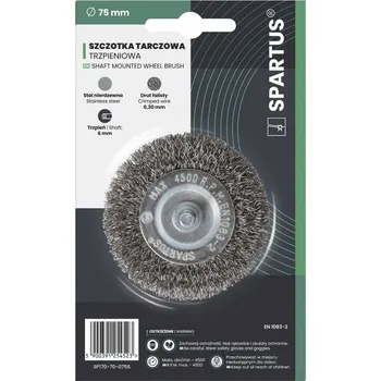 Drátěný kartáč Kotoučový kartáč 75 mm, nerezový drát 0,3 mm, stopka 6 mm, průměr 75 mm SPARTUS