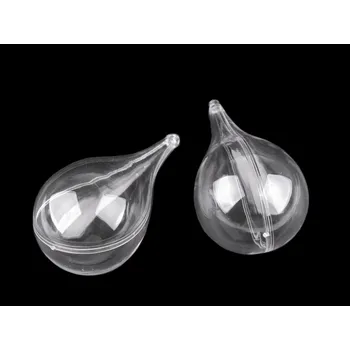 Vánoční dekorace Plastová krabička dvoudílná - zvonek, stromeček, kapka, hvězda, malé, 3 transparent baňka