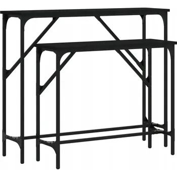 Konferenční stolek Sada konzolových stolků, černá, dřevěný kompozit/kov, 95x26x80 cm a 75 cm