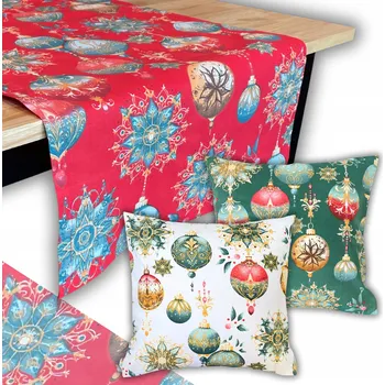 ubrus Vánoční běhoun na stůl 125x45 + Povlaky na polštářky 40x40 Sada Dárek Mikuláš