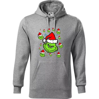 Pánská mikina Grinch Vánoční - Mikina pánská Cape s kapucí - M ( Tmavě šedý melír )