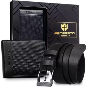 Peněženka Dvoudílná pánská dárková sada: Peterson kožený opasek a peněženka PTN N992-DOT-125-BW