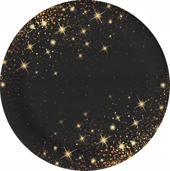 Talíř Papírové talířky černé Sparkling, 18 cm, 6 ks