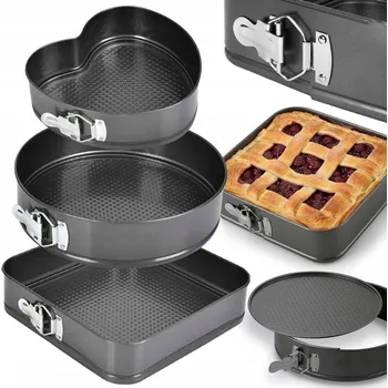 Forma na pečení FORMA NA DORT SADA PLECHŮ NA PEČENÍ DORTŮ 3 KS ČTVEREC KOLO SRDCE