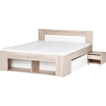 Postel Postel 160 + 2 noční stolky Milo - Szynaka Meble Dub Sonoma / Bílá 166x86 cm