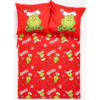 Povlečení Sinsay Bavlněné vánoční povlečení Grinch červené 160 x 200, 70 x 80 cm patentky