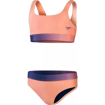 Dívčí plavky Speedo Contrast Band 2 Piece Girl Soft Coral/Miami Lilac 176cm