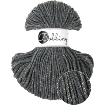Příze Bobbiny Junior Macrame Cord 3 mm 100 m Shiny Charcoal Šňůra