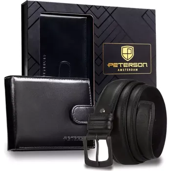Peněženka Dvoudílná pánská dárková sada: Peterson kožený opasek a peněženka N992L-32-125-BW
