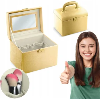 Kosmetická taška KUFŘÍK NA KOSMETIKU MASSIDO ZLATÝ PRO ŽENY NA KOSMETIKU A ŠPERKY