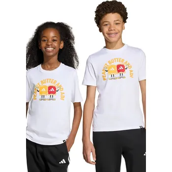 Dětské bavlněné tričko adidas bílá barva, s potiskem, JV5248 00X, vel. 176