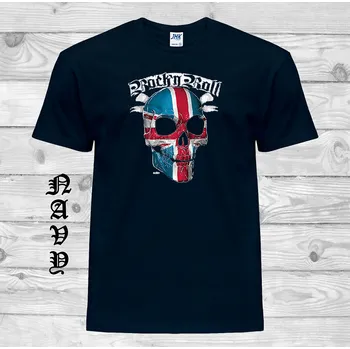 Pánské tričko panske-levne-bavlnene-tricko-rockove-anglicka-lebka Barva: Navy - tmavě modrá, velikost: XXL