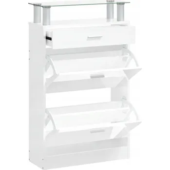 Botník Botník, 3 zásuvky, bílý lesk, 63x24x104 cm, tvrzené sklo