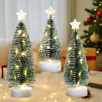 Vánoční stromek 3X VÁNOČNÍ DEKORATIVNÍ STROMEČEK UMĚLÝ MINI STROMEK S LED OSVĚTLENÍM