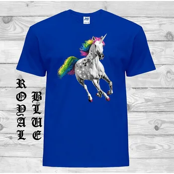 panske-levne-bavlnene-tricko-potisk-barevny-jednorozec Barva: Royal blue - královsky modrá, velikost: 4XL