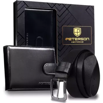 Peněženka Dvoudílná pánská dárková sada: Peterson kožený opasek a peněženka PTN N992L-TW-105-BW