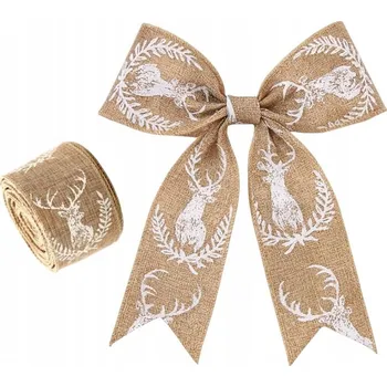Vánoční dekorace Vánoční stuha KSN128 5 cm x 2 m béžová s bílými jeleny, dekorativní