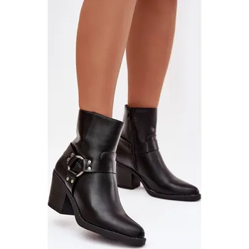 Dámská zimní obuv Zateplené dámské kotníkové boty na podpatku s ozdobným prvkem černé Jurelle 39